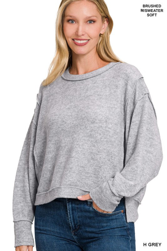 Zenana Cropped Brushed Hacci Oversized Sweater 6Colors S-XL