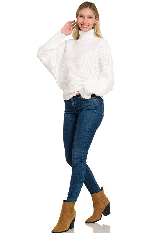 Zenana Viscose Dolman Sleeve Turtleneck Sweater 5Colors S-L