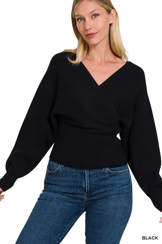 Zenana Viscose Cross Wrap Pullover Sweater 4Colors S-L