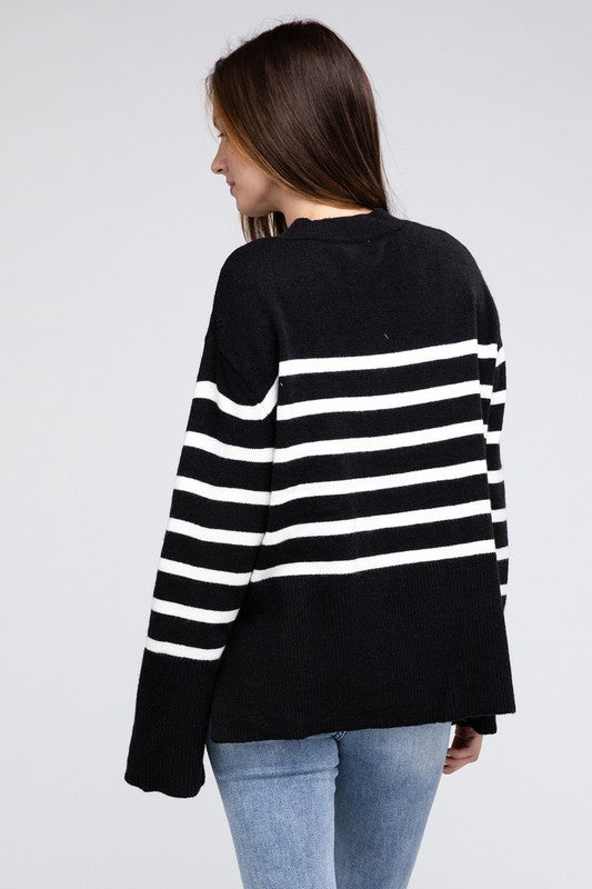 Bibi Ribbed Hem Stripe Sweater Rust or Black S-XL