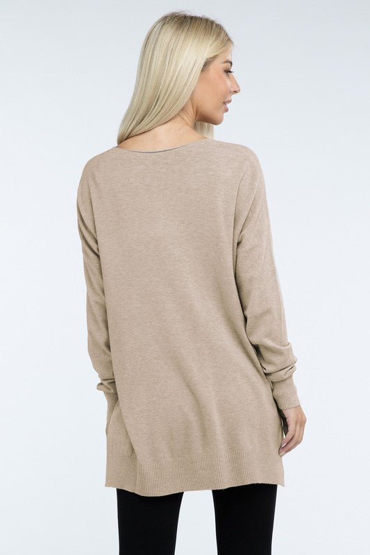 Zenana Hi-Low Hem Front Seam Womens Sweater 5 Colors