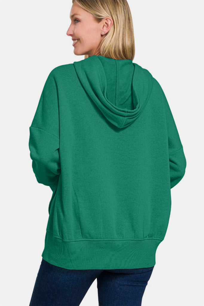 Zenana Half Snap Long Sleeve Womens Hoodie with Kangaroo Pocket