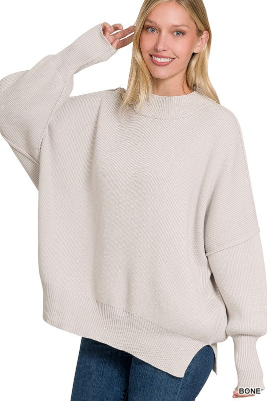 Zenana Side Slit Oversized Sweater 7Colors S-XL