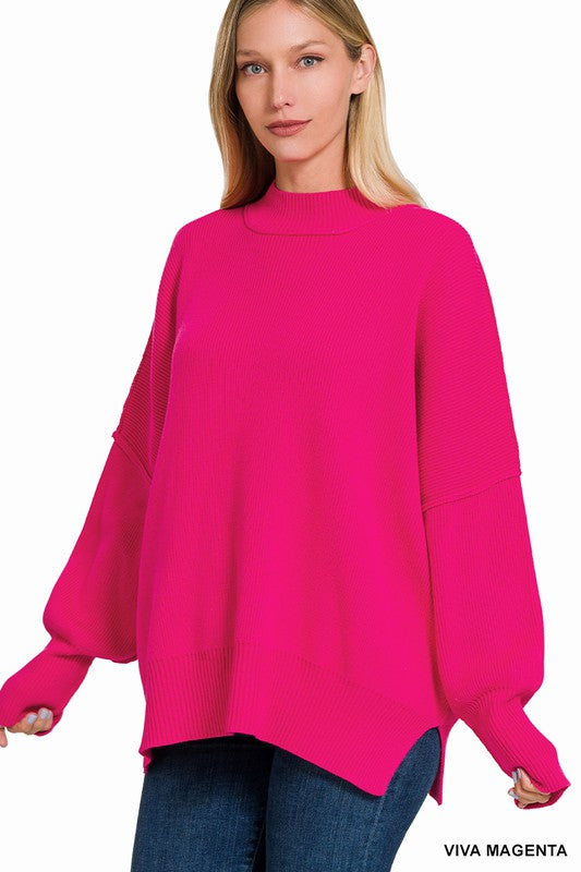 Zenana Side Slit Oversized Sweater 7Colors S-XL