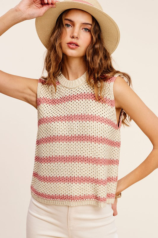 La Miel Chunky Stripe Sleeveless Sweater Top 3Colors S-L
