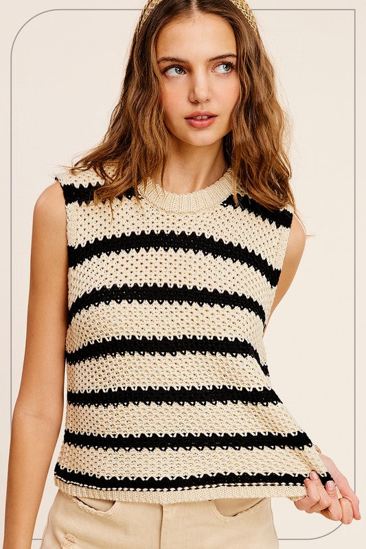 La Miel Chunky Stripe Sleeveless Womens Sweater Top 3Colors S-L