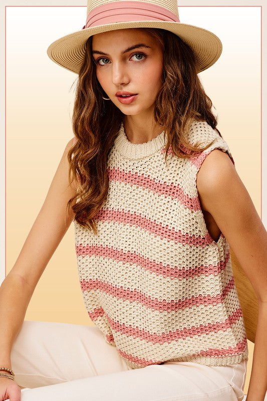 La Miel Chunky Stripe Sleeveless Womens Sweater Top 3Colors S-L