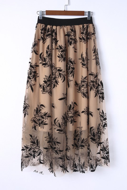 EG Fashion Embroidered High Waist lined Black Maxi Skirt S-XL
