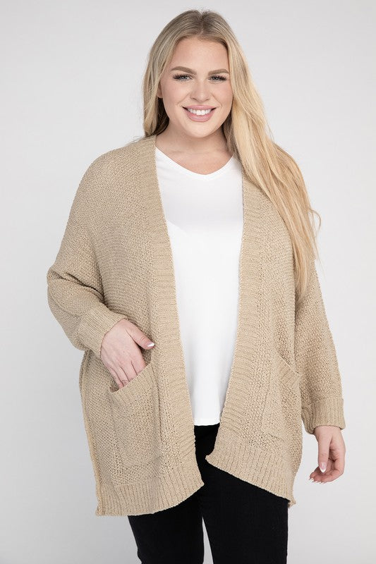 Eesome Plus Size Ribbed Knit Open Front Cardigan 3Colors XL-2X