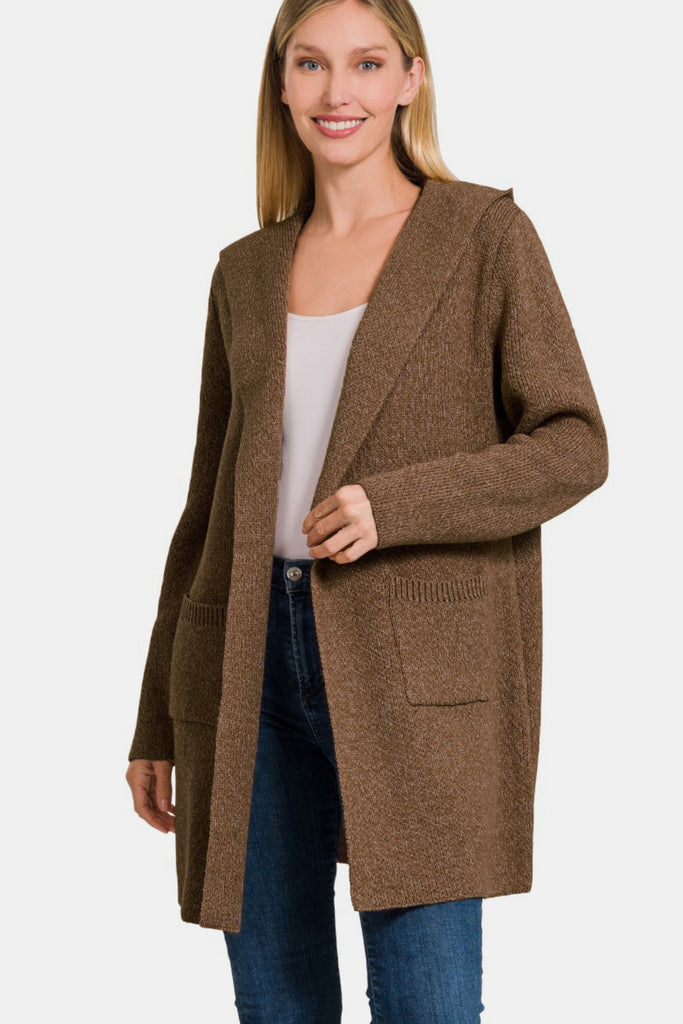 Zenana Hooded Open Front Womens Sweater Cardigan