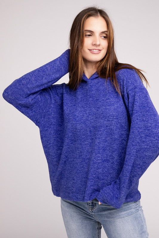 Zenana Hooded Brushed Melange Hacci Womens Sweater 4 Colors