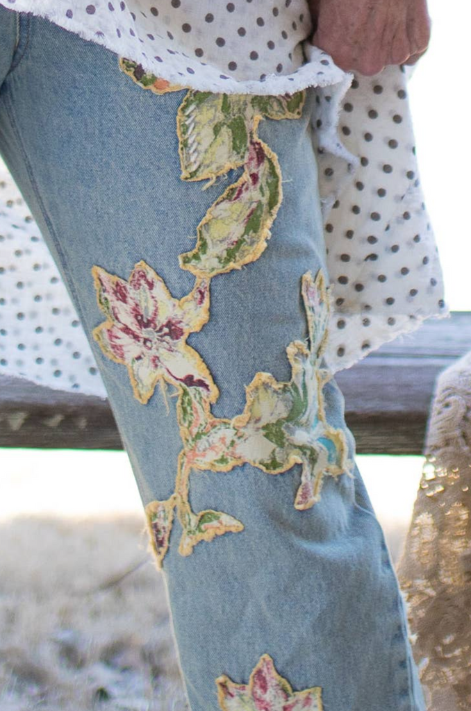Jaded Gypsy Garden Walks Floral Patchwork Womens Jeans