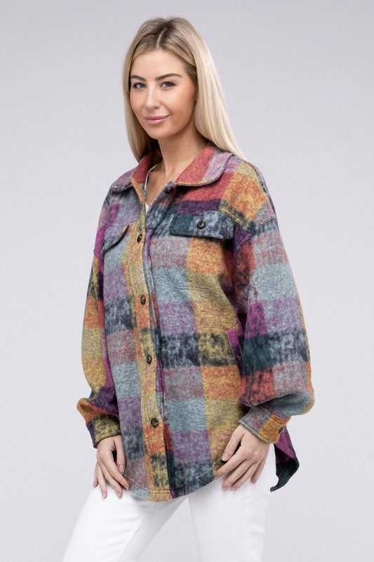 Bibi Loose Fit Buttoned Down Check Womens Shirt Jacket