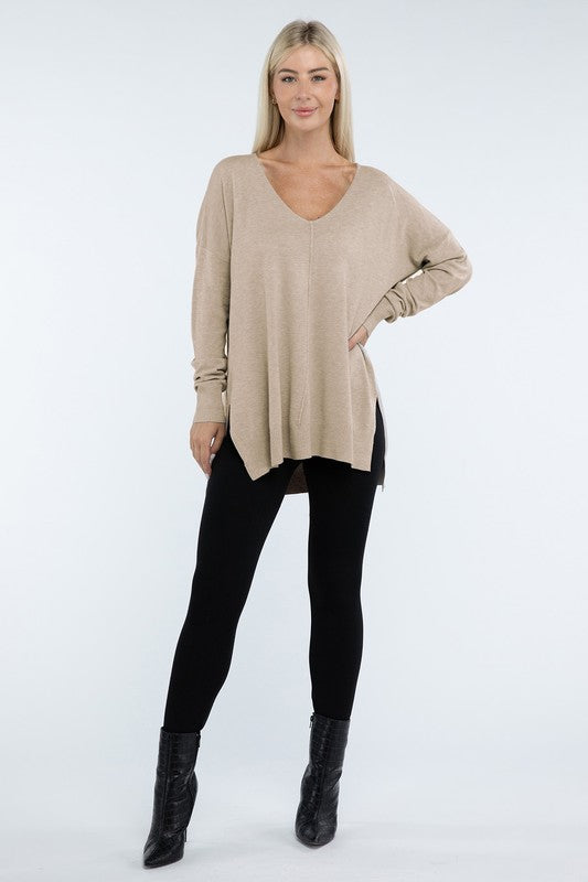 Zenana Hi-Low Hem Front Seam Womens Sweater 5 Colors