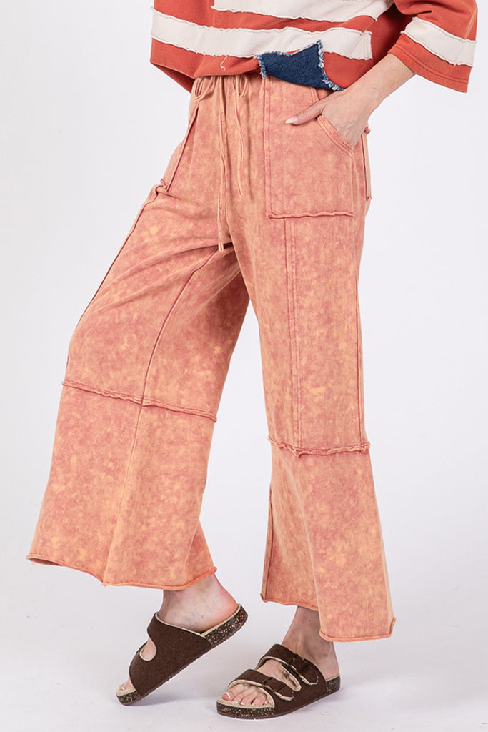 SAGE + FIG Mineral Washed Cotton Terry Wide Leg Womens Pants