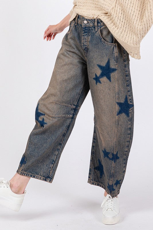 SAGE + FIG Star Wide Leg Womens Jeans with Pockets