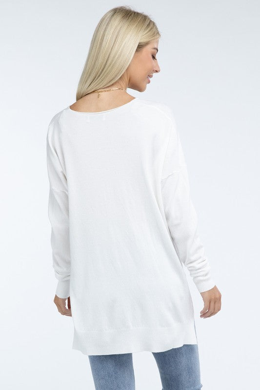 Zenana Hi-Low Hem Front Seam Womens Sweater 5 Colors