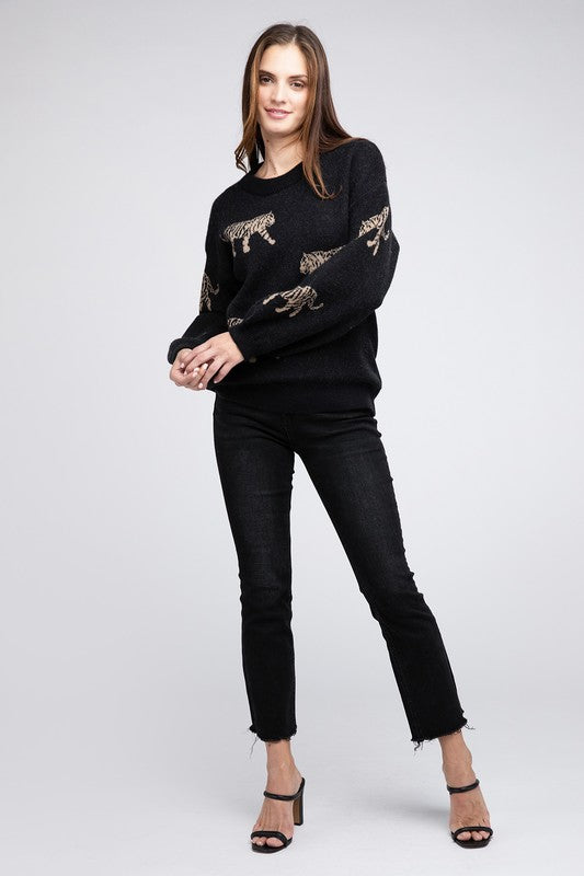 Bibi Tiger Pattern Relaxed Fit Sweater 4 Colors S-XL