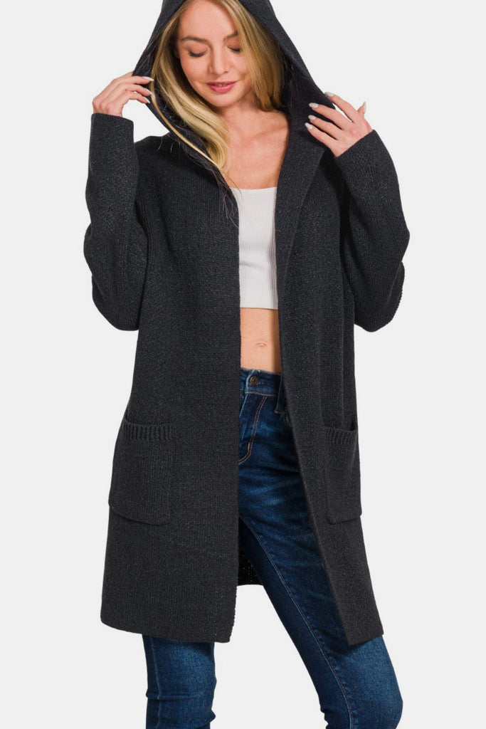 Zenana Hooded Open Front Womens Sweater Cardigan