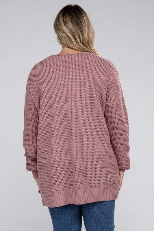 Zenana Plus Size Waffle Open Cardigan Womens Sweater 5Colors