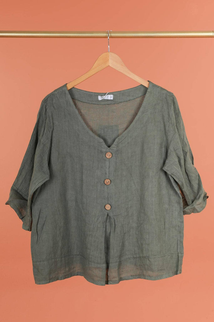 Made in Italy Colette Rylee Womens Blouse 100% linen OSFM