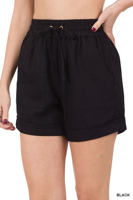 Zenana Drawstring Womens Linen Shorts with Pockets 3Colors S-XL