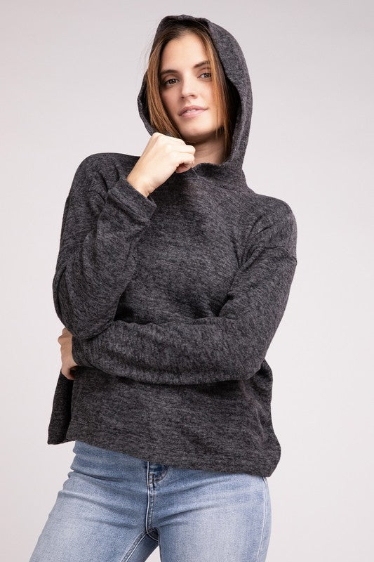 Zenana Hooded Brushed Melange Hacci Womens Sweater 4 Colors