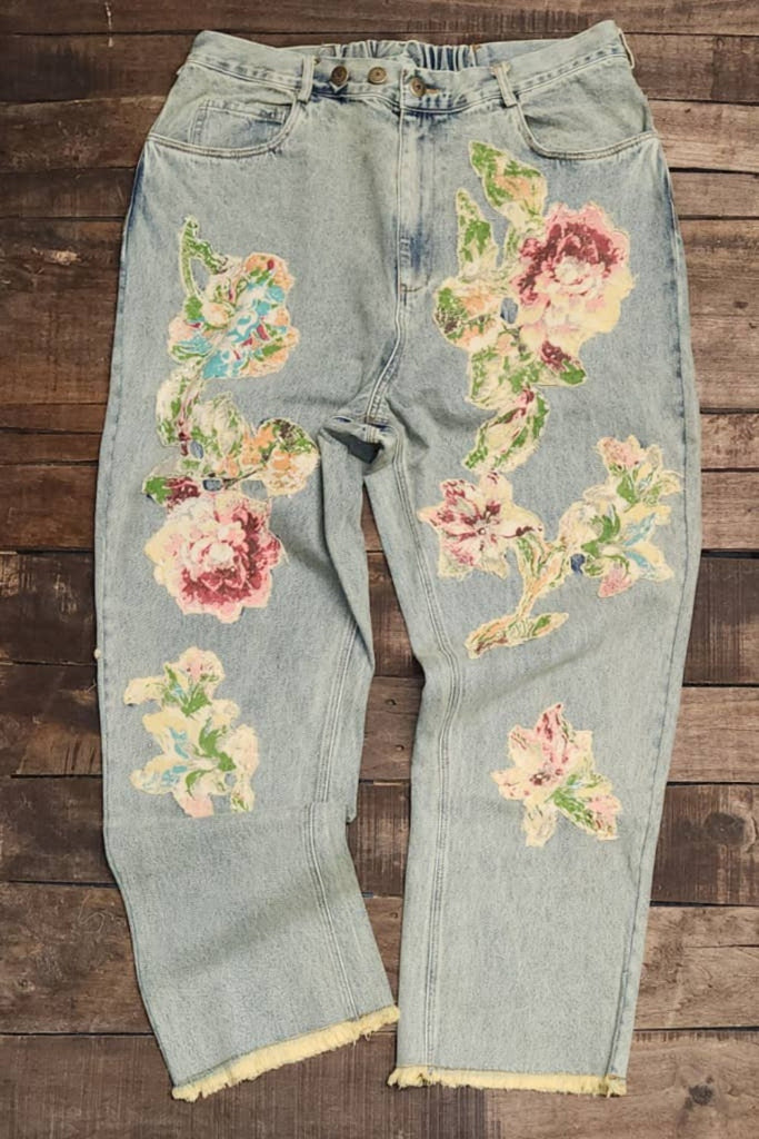 Jaded Gypsy Garden Walks Floral Patchwork Womens Jeans