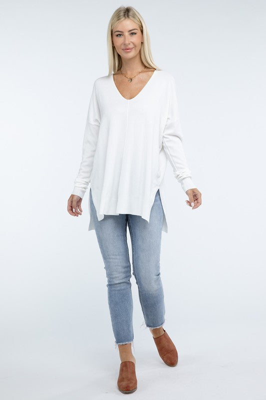 Zenana Hi-Low Hem Front Seam Womens Sweater 5 Colors