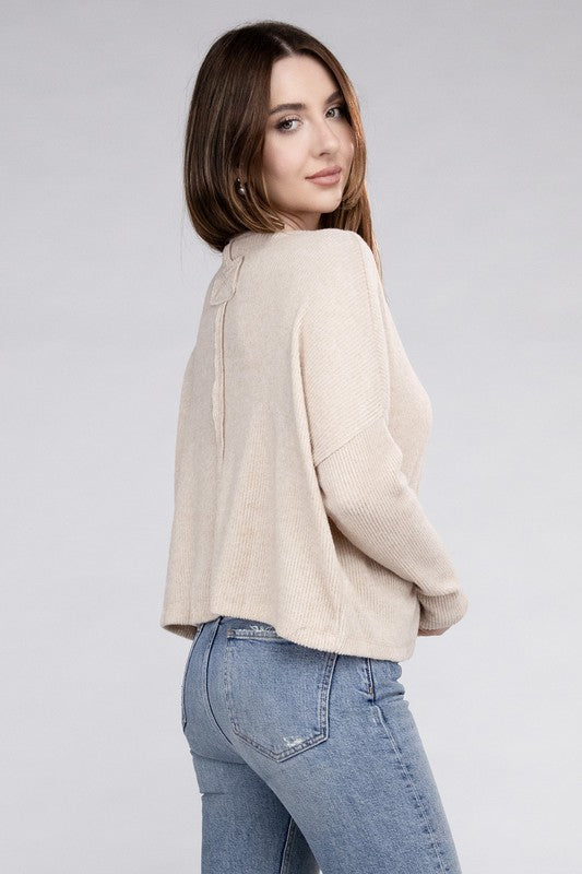 Zenana Ribbed Dolman Long Sleeve Sweater 6Colors S-XL