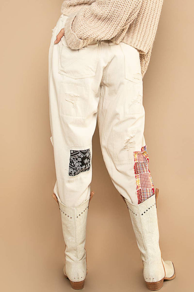 Pol Clothing - Patch work detail ankle length denim pants