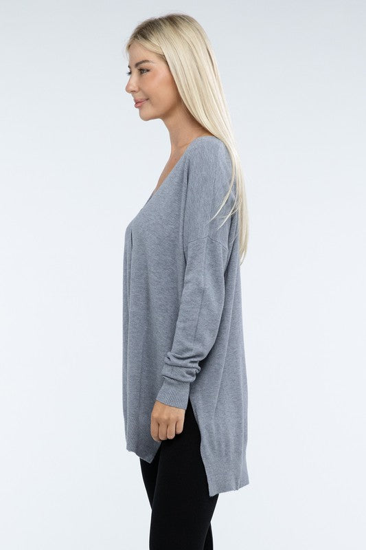 Zenana Hi-Low Hem Front Seam Womens Sweater 5 Colors