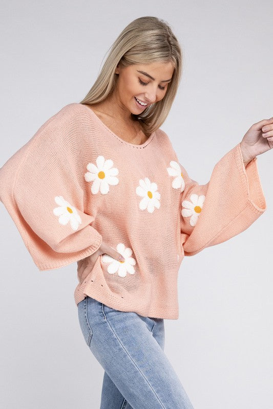 Nuvi Flower Motif Womens Sweater Pink Small or Medium