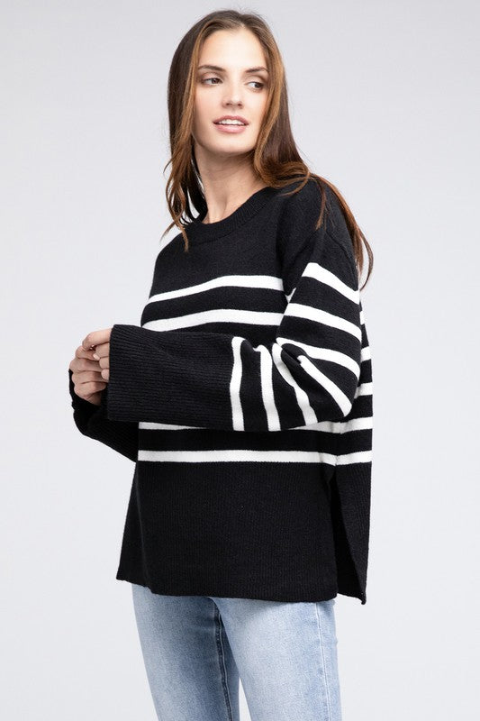 Bibi Ribbed Hem Stripe Sweater Rust or Black S-XL