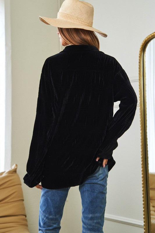 Davi & Dani Long Sleeve Velvet Loose Fit Womens Shirt Top 3Colors S-XL