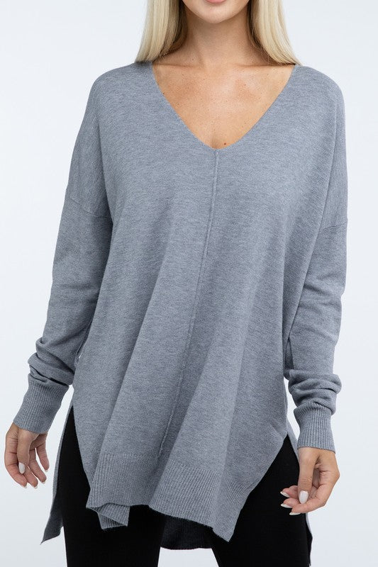 Zenana Hi-Low Hem Front Seam Womens Sweater 5 Colors