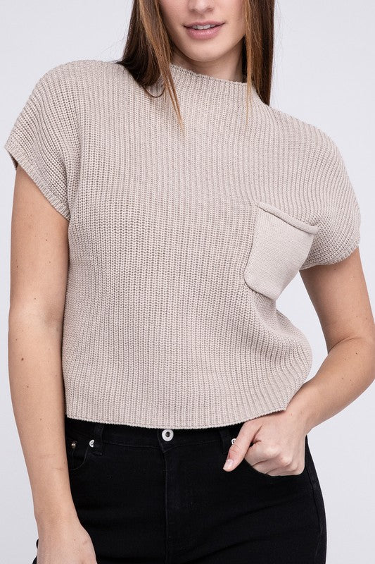 Zenana Mock Neck Short Sleeve Cropped Womens Sweater 4Colors S-L