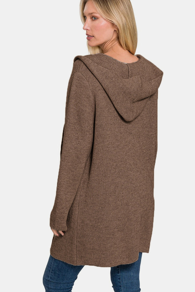 Zenana Hooded Open Front Womens Sweater Cardigan