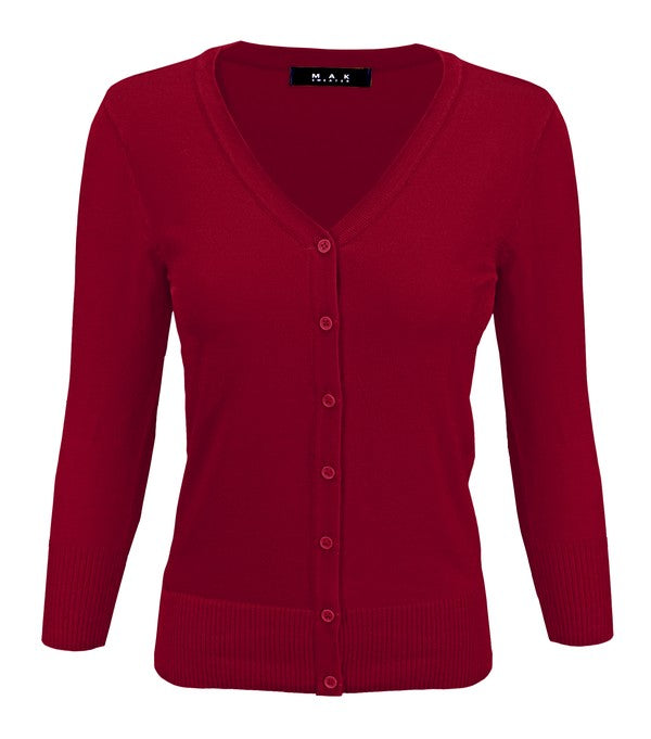 Mak Basic V-Neck Knit Cardigan Sweater Choose 19 Colors S-L