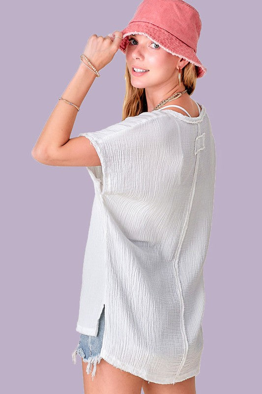 La Miel Cotton Gauze V-Neck Pullover Wendy Top 2Colors S-L