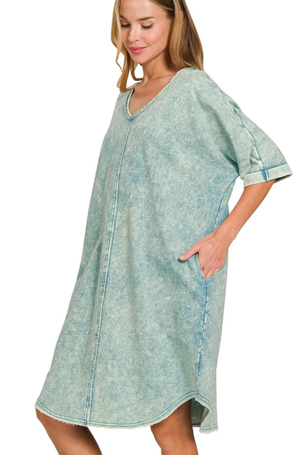 zenana linen dress Zenana Washed Linen Raw Hem Dress with Pockets