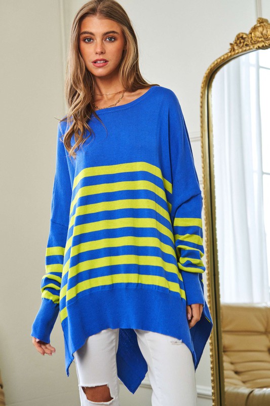 Davi & Dani Multi Striped Loose Fit Womens Sweater 2Colors S-XL