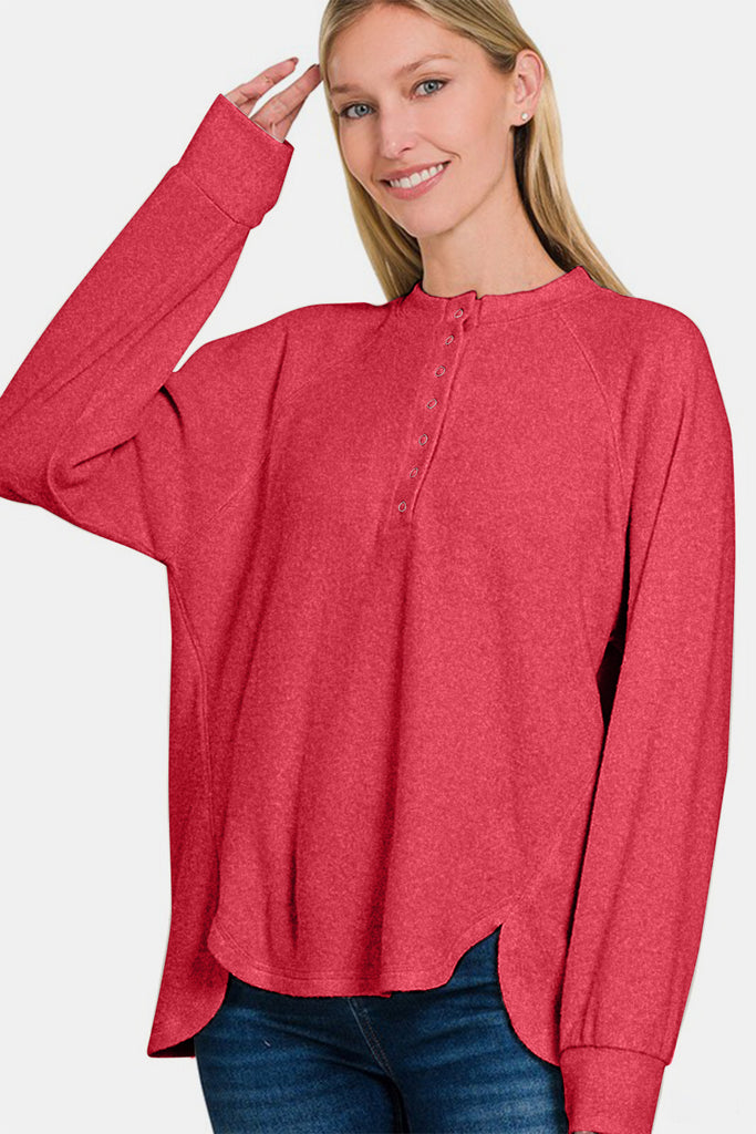 Zenana Full Size Brushed Melange Hacci High-Low Womens Sweater S-3X