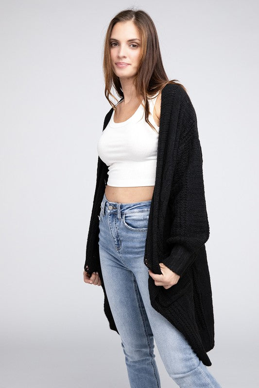 Bibi Twist Knitted Open Front Cardigan Pockets 7Colors S-XL