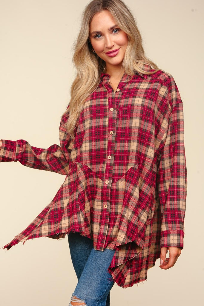 Haptics Plaid Button Down Sharkbite Womens Shirt