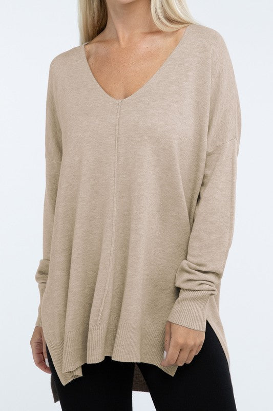 Zenana Hi-Low Hem Front Seam Womens Sweater 5 Colors