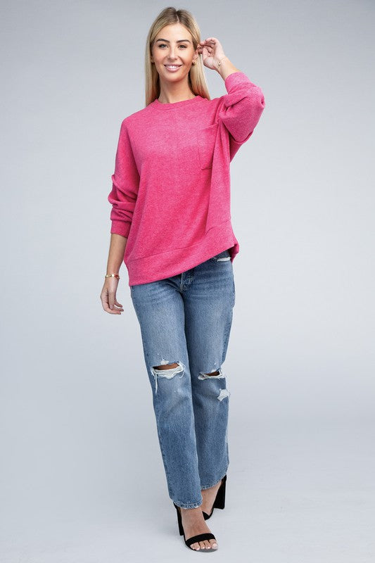Zenana Brushed Melange Drop Shoulder Oversized Sweater 5Colors S-XL