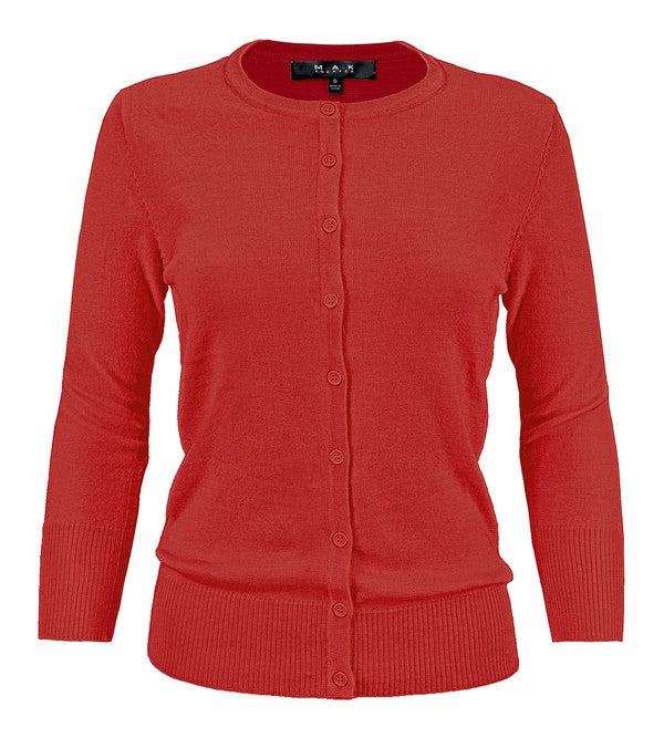 Mak Basic Crewneck Knit Cardigan Sweater 21 Color Choice S-L