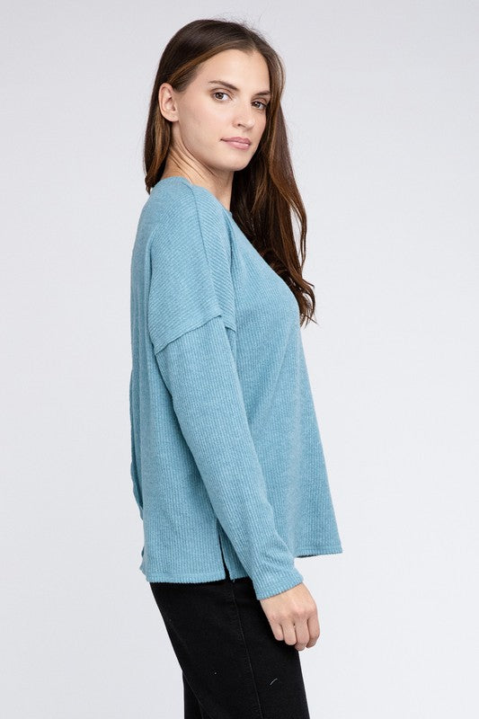Zenana Ribbed Brushed Melange Hacci Pocket Sweater 5Colors S-XL – Apparel  Garden