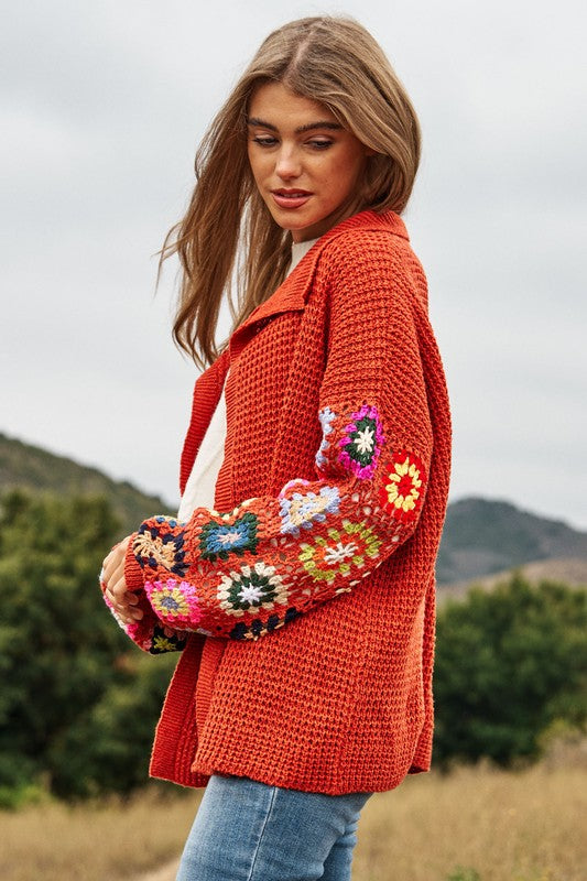 Davi & Dani Crochet Floral Printed Knit Womens Cardigan S-L